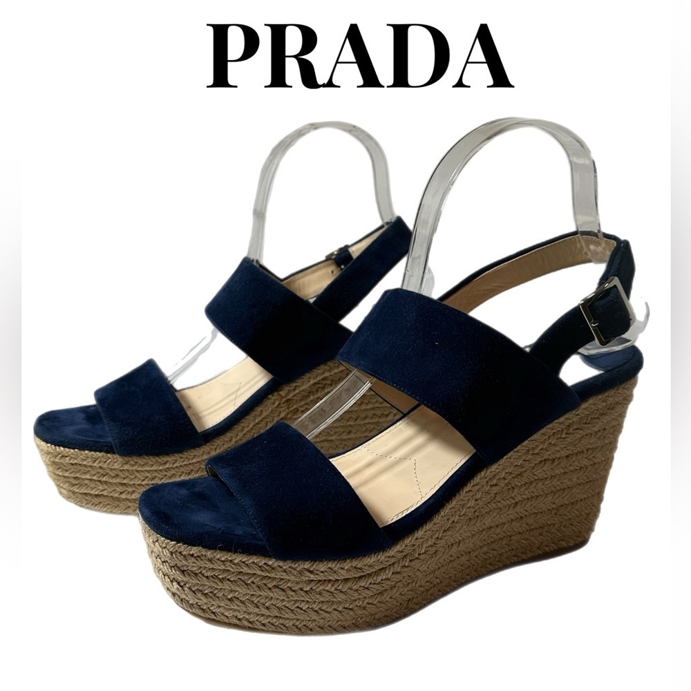 Prada Suede Wedge Espadrille Sandals
